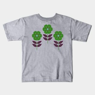 Mod green Scandinavian flowers Kids T-Shirt